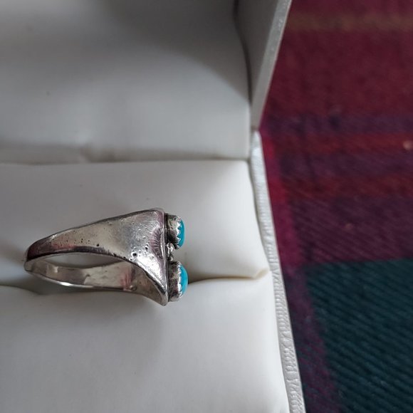 Old Pawn Sterling Navajo Turquoise Ring Size 7.5 - Picture 5 of 7